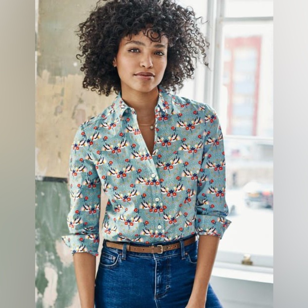 Boden Blue Floral Button Down Shirt